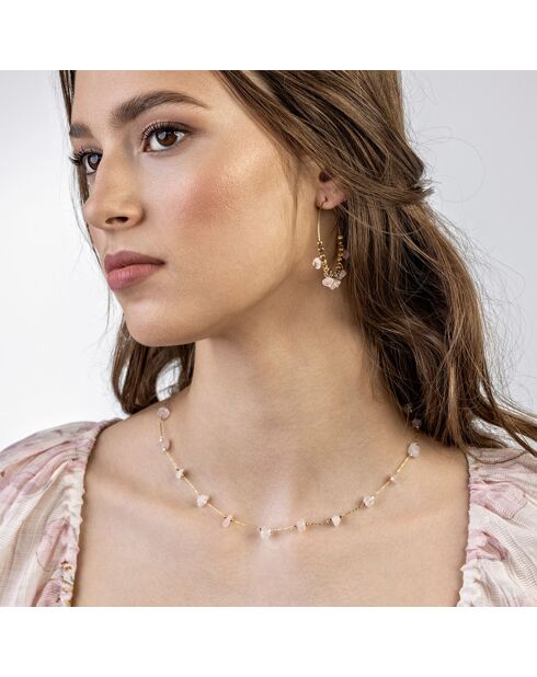 Orecchini Eden in acciaio placcato oro giallo e oro rosa/quarzo rosa