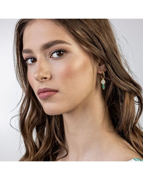 Margaret oorbellen in geelverguld staal en goud/groen synthetisch malachiet