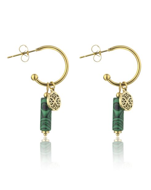 Boucles d'oreilles Margaret en Acier plaqué Or jaune & Malachite synthétique doré/vert