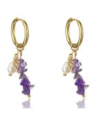 Boucles d'oreilles Norah en Acier plaqué Or jaune & Perle d'eau douce doré/violet