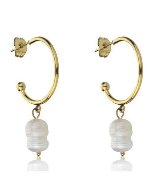 Noa-oorbellen in geelverguld staal en goud/witte zoetwaterparel