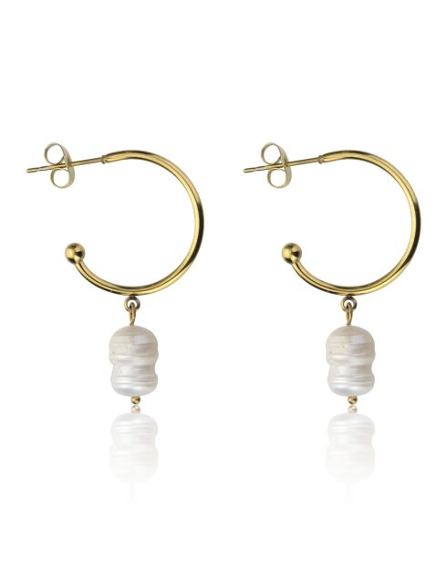 Noa-oorbellen in geelverguld staal en goud/witte zoetwaterparel