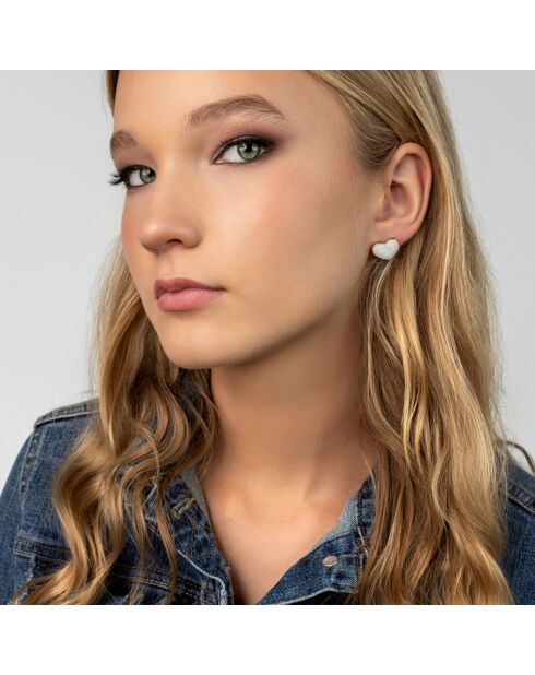 Boucles d'oreilles en Acier plaqué Or jaune & Email doré/blanc