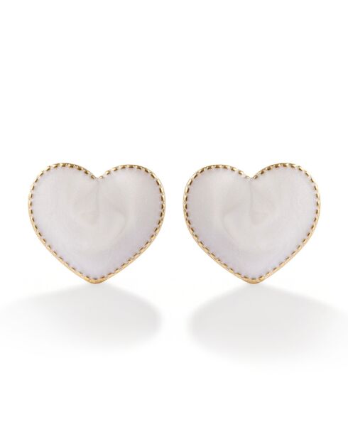 Boucles d'oreilles en Acier plaqué Or jaune & Email doré/blanc