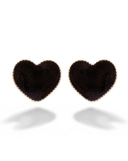 Boucles d'oreilles en Acier plaqué Or jaune & Email doré/noir