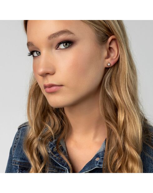 Boucles d'oreilles en Acier plaqué Or jaune & Perle synthétique doré/gris