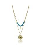Collier Cecilia en Acier plaqué Or jaune & Kallaite doré/bleu clair