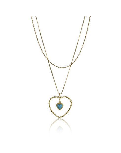 Brynlee Halskette aus gelbvergoldetem Stahl und Gold/Hellblauem Türkis