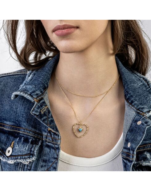 Collier Brynlee en Acier plaqué Or jaune & Turquoise doré/bleu clair
