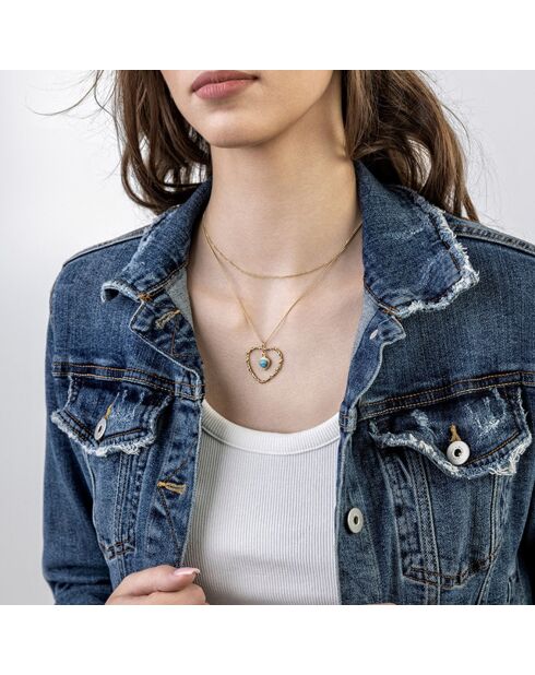 Collier Brynlee en Acier plaqué Or jaune & Turquoise doré/bleu clair