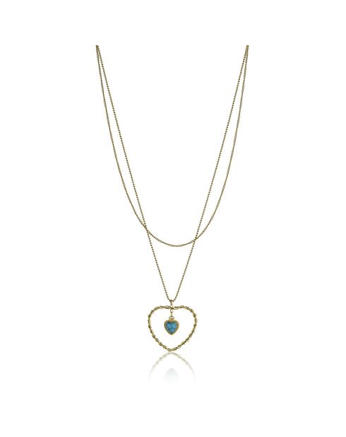 Collier Brynlee en Acier plaqué Or jaune & Turquoise doré/bleu clair