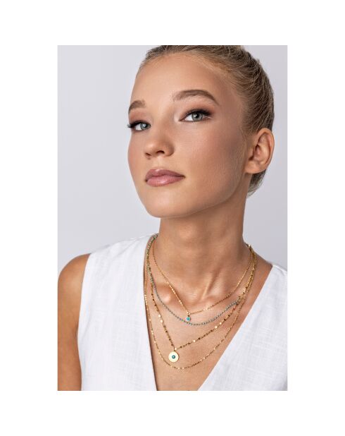 Alicia halsketting in geelverguld staal en goud/lichtblauw turkoois