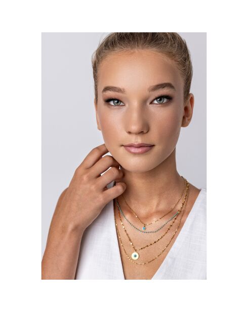 Alicia halsketting in geelverguld staal en goud/lichtblauw turkoois