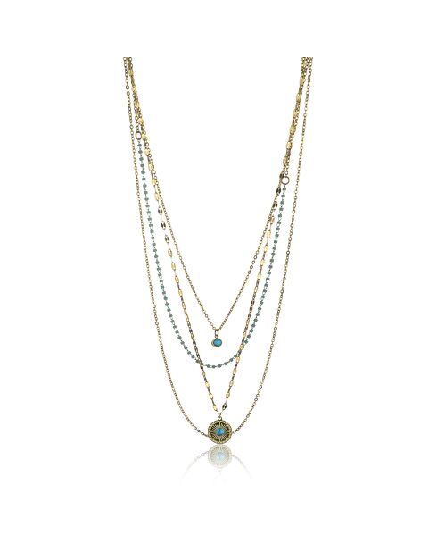 Alicia halsketting in geelverguld staal en goud/lichtblauw turkoois