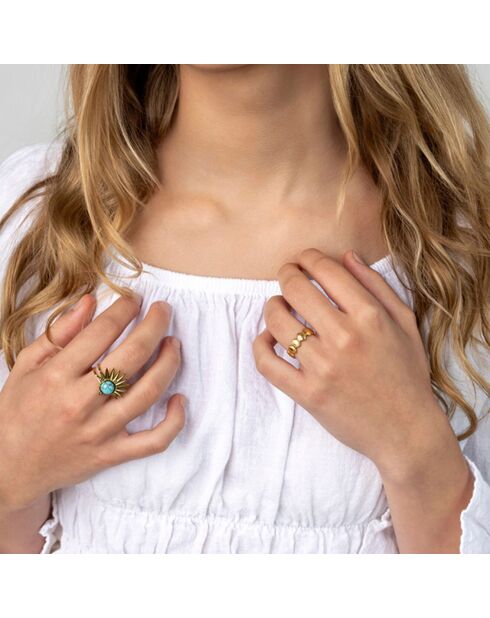 Bague en Acier plaqué Or jaune & Turquoise dorée