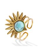 Bague en Acier plaqué Or jaune & Turquoise dorée