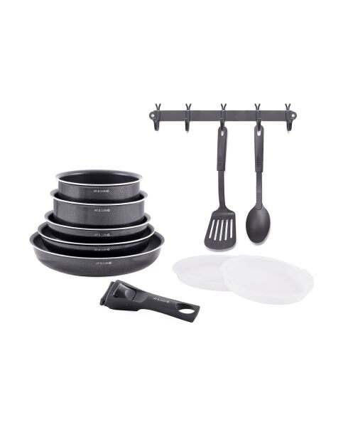 Batterie de cuisine noire - 10 Pièces