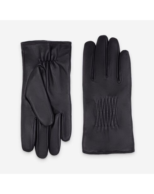 Gants en cuir à doublure en laine Isidore noirs