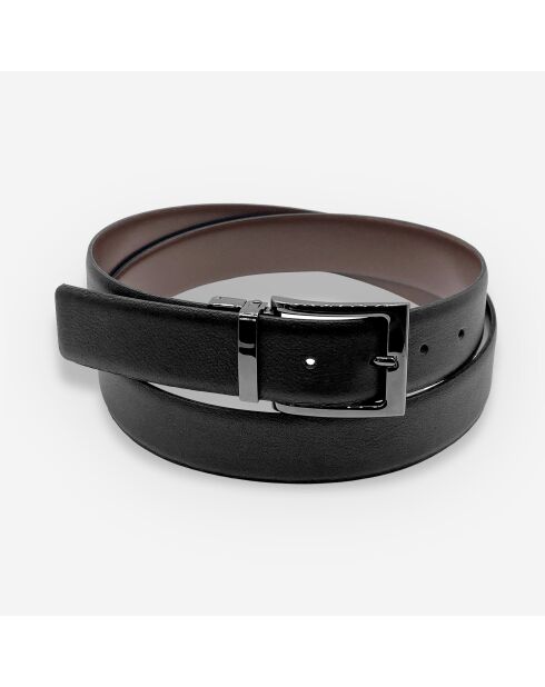 Ceinture en cuir Ysaline noire-marron 35mm
