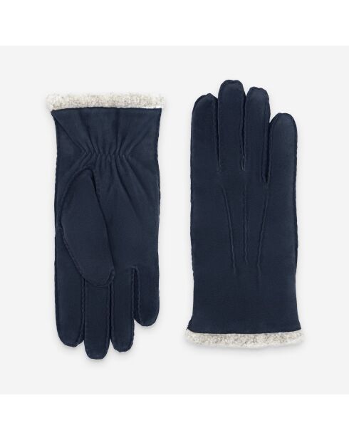 Gants en cuir suédé Albane bleu profond