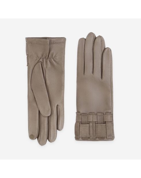 Gants en cuir doublure soie Margot gris pierre