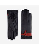 Gants cuir agneau-100% soie-21569SN-noir-flame-scarlet