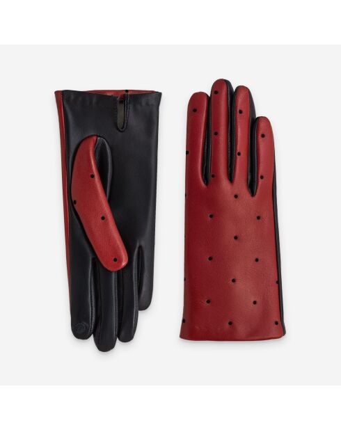Gants cuir agneau-100% soie-21629ST-rouge-noir