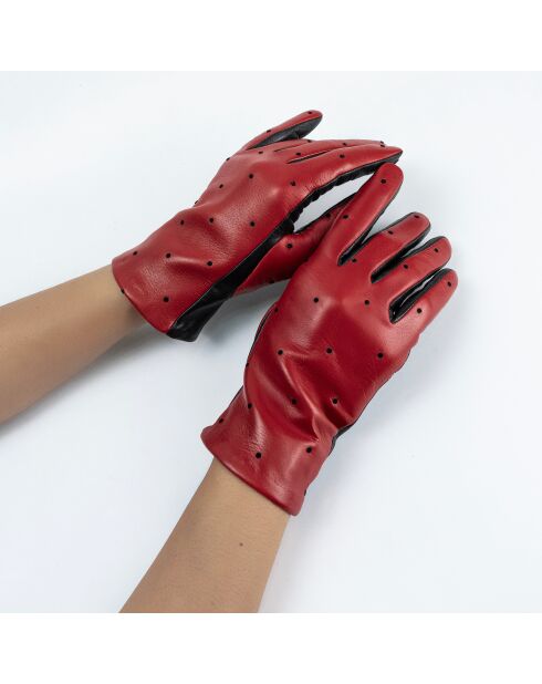 Gants cuir agneau-100% soie-21629ST-rouge-noir