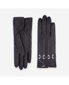 Gants en cuir doublure soie Hugo noirs