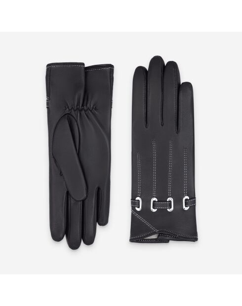Gants en cuir doublure soie Hugo noirs