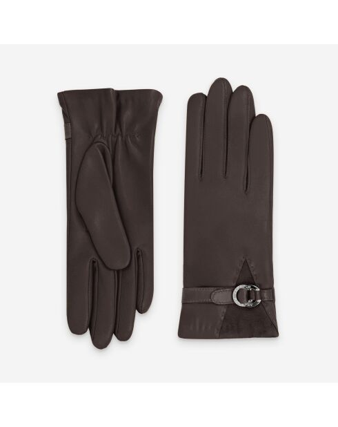 Gants cuir agneau-20%cachemire 40% laine 40% nylon-21639CA-choco