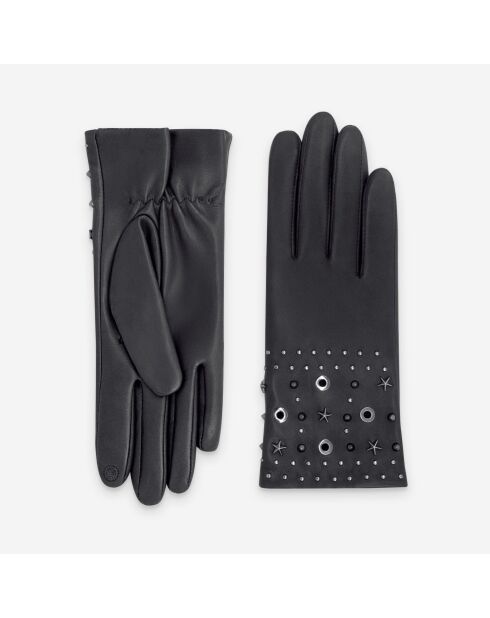 Gants en cuir doublure soie Oriane noirs
