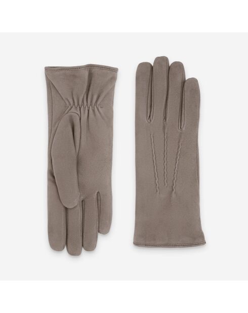 Gants cuir agneau suédé-100% polyester (boa)-71094BA-stone