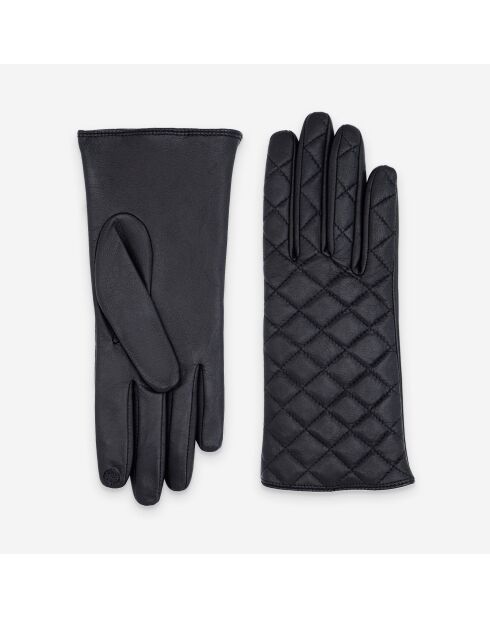 Gants en cuir doublure soie Noa noirs