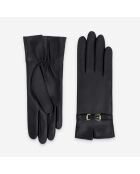 Gants cuir agneau-100% soie-21641SN-noir