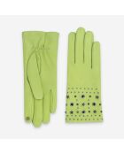 Gants en cuir doublure soie Oriane vert citron