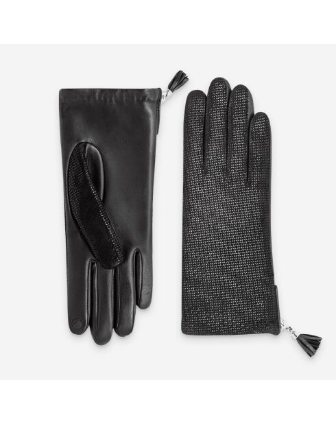 Gants en cuir doublure en soie Amandine noirs