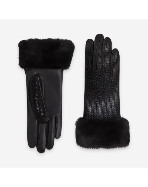 Gants en cuir doublure en soie Sidonie noirs
