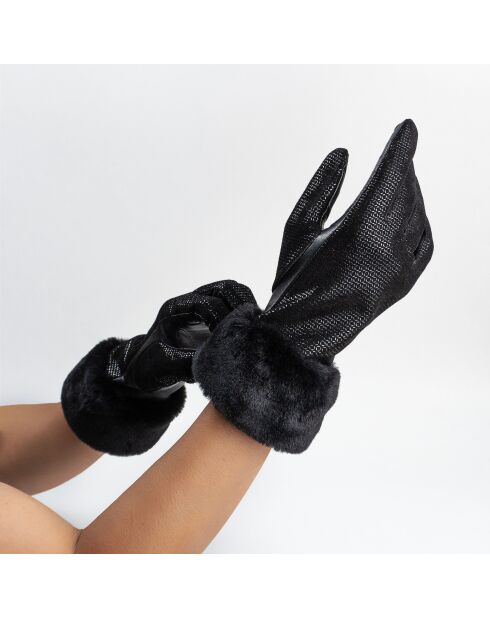 Gants en cuir doublure en soie Sidonie noirs