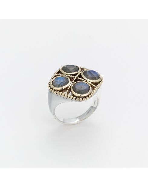 Bague en Argent et Laiton Labradorite grise