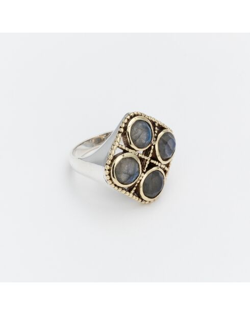 Bague en Argent et Laiton Labradorite grise