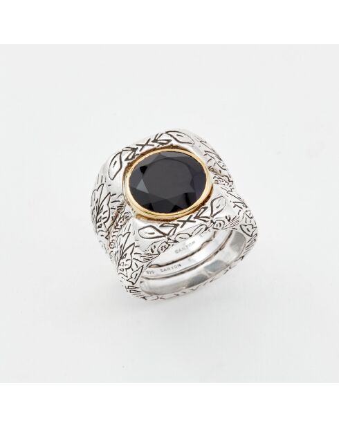 Bague Triple en Argent et Laiton Onyx noire