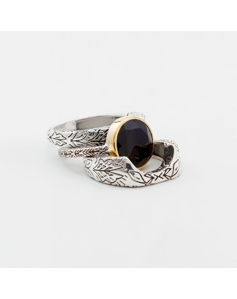 Bague Triple en Argent et Laiton Onyx noire