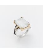Bague en Argent et Laiton Pierre de Lune blanche