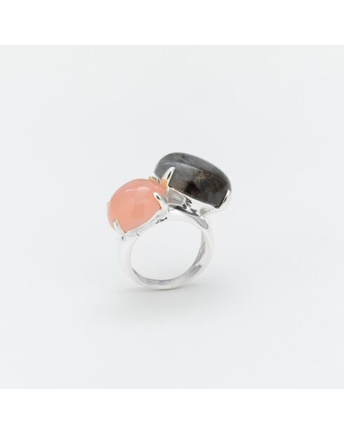 Bague en Argent Labradorite et Calcédoine rose/gris