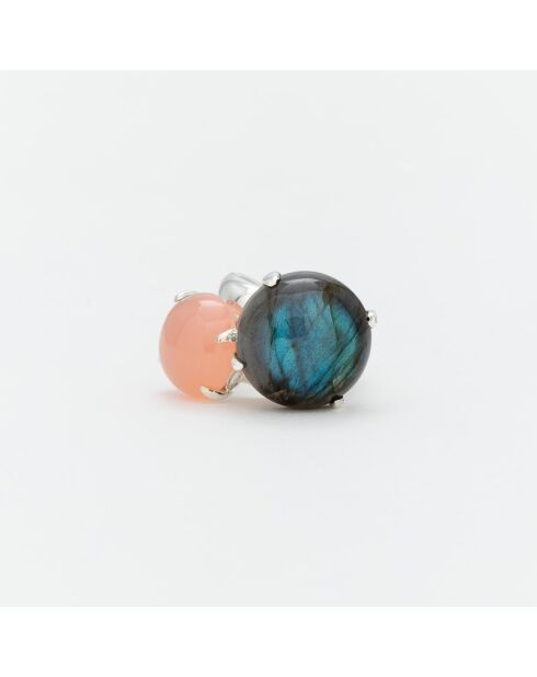 Bague en Argent Labradorite et Calcédoine rose/gris