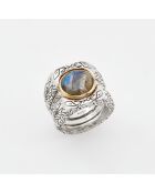 Bague Triple en Argent et Laiton Labradorite grise