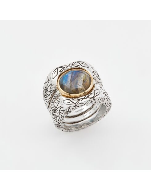 Bague Triple en Argent et Laiton Labradorite grise