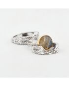 Bague Triple en Argent et Laiton Labradorite grise