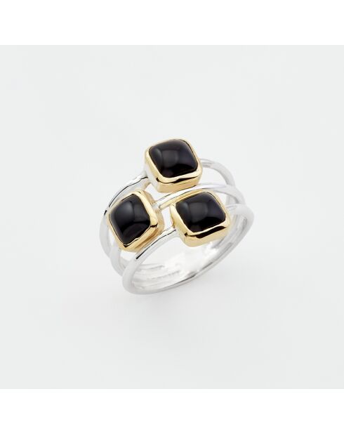 Bague en Argent et Laiton Onyx noire